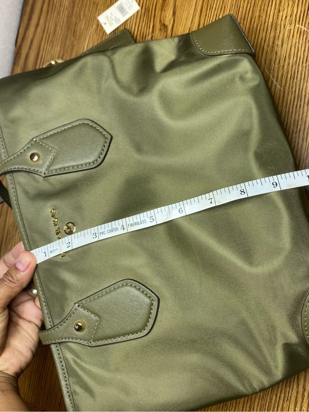 MICHAEL Kors Eva Small Zip Top Nylon Green Tote Shoulder Bag With Wallet Bundle